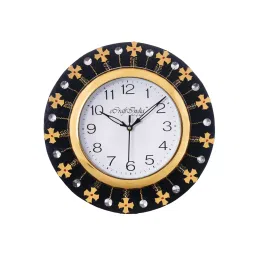 eCraftIndia KWC578 Crystal and Geometric Blocks Studded Black Wooden Handcrafted Wall Clock image 2