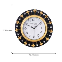 eCraftIndia KWC578 Crystal and Geometric Blocks Studded Black Wooden Handcrafted Wall Clock image 3