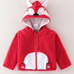 Kookie Kids Full Sleeves Hoodie With Fox Applique - Red & White-picture-3