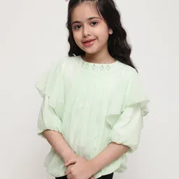 ISHTI Three Fourth Sleeves Lurex Striped Top - Pista Green-picture-20