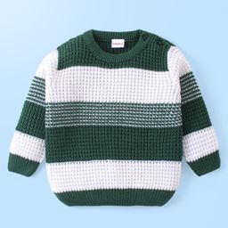 Babyhug Knitted Full Sleeves Pullover Sweater With Stripes Design - Green & White-picture-25