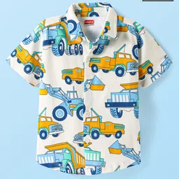 Babyhug Cotton Knit Half Sleeves Shirt With Vehicle Print - White-picture-16