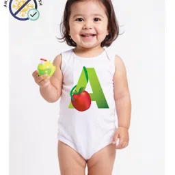 COCOON ORGANICS 100% Cotton Knit Sleeveless Stretchable Apple Printed Anti Microbial Stretchable Onesie - White-picture-25