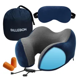 Billebon Cool Gel Travel Neck Pillow Magnetic Fabric, Neck Support , Washable Cover - Navy Blue Combo-picture-17
