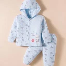 Tango Knit Full Sleeves Hooded Night Suit With Animal Print - Blue-picture-18