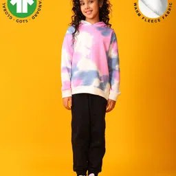 Anthrilo Fleece Knit Full Sleeves Tie Dye Winter Hooded Sweatshirt With Joggers Set - White & Black-picture-34