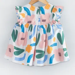 Hugsntugs Cotton Woven Frill Sleeves Abstract Printed Bow Applique Detailed Top - Multi Colour image 3