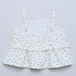 Taffykids 100% Cotton Woven Sleeveless Daisy Printed Frill Detailed Peplum Crop Top - White & Black image 3