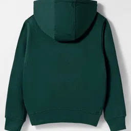 Taeko Fleece Knit Full Sleeves Hooded Sweatshirt With Motorcycle Print & Kangaroo Pockets - Green image 2