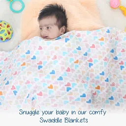 Polka Tots Muslin Cotton Swaddles - White - Mini Hearts & Cupid - Pack Of 2 Swaddles image 3