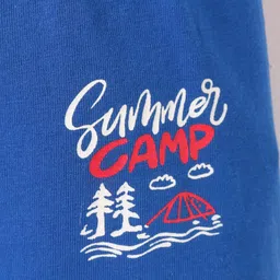 Olio Kids Cotton Knit Above Knee Length Shorts with Text Print - Blue image 3