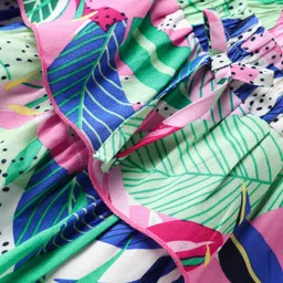 CrayonFlakes Rayon Woven Floral & Leaves Printed Layered Skirt - Off White Pink & Blue image 4