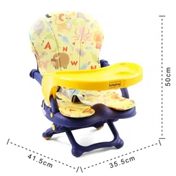 Babyhug 2 in 1 Kids Feeding Chair & Booster Chair with Removable Tray & Seat Cushion - Yellow| Adjustable Height| Safety Harness| Foldable Legs| Non Slip Base| Easy to Clean| Durable Built image 3