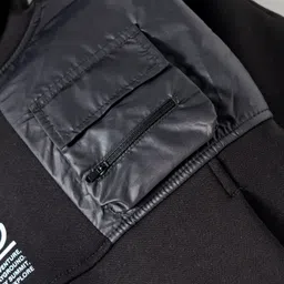 Little Kangaroos Fleece Knit Full Sleeves Hooded Sweatshirt With Text Print - Black image 3