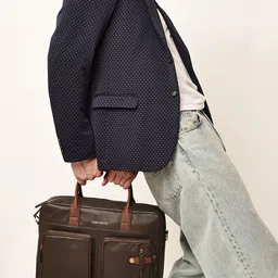 Gauge Machine Unisex Brown 16 inch Genuine Leather Laptop Bag with Adjustable Strap-image-91