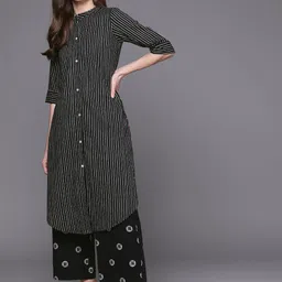 Biba Women Black & White Pure Cotton Printed Kurta with Trousers-picture-26