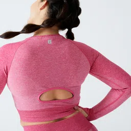 domyos Long-Sleeved Cropped Seamless Fitness T-Shirt - Pink image 3