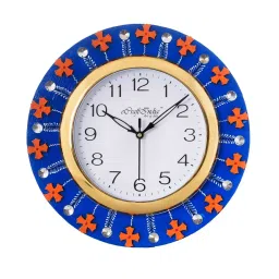 eCraftIndia KWC586 Crystal and Geometric Blocks Studded Blue Wooden Handcrafted Wall Clock image 2