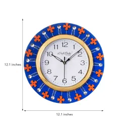 eCraftIndia KWC586 Crystal and Geometric Blocks Studded Blue Wooden Handcrafted Wall Clock image 3