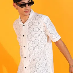 INDICLUB Men Cuban Collar Textured Casual Shirt image 4