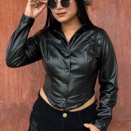 BAESD Women Leather Lightweight Crop Woven Jacket-picture-29