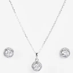 Clara 925 Sterling Silver Rhodium-Plated CZ Studded Pendant & Earrings image 2