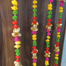 Sellplus 4 Pcs Red & Yellow Pompom With Bell Hanging image 2