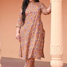 VIFA PLUS Women Ethnic Motifs Printed Regular Pure Cotton Kurta with Trousers-picture-19