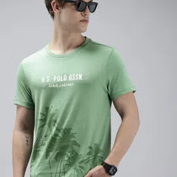 U.S. Polo Assn. Denim Co. Slim Fit Brand Logo Printed Tropical Pure Cotton T-shirt image 1