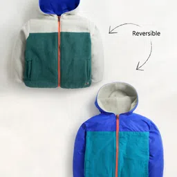 Cherry Crumble By Nitt Hyman Full Sleeves Colour Block Polar Fleece Reversible Hooded Jacket - Multi Colour-picture-29