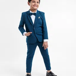 Babyhug Full Sleeves Stretch Fit Party Suit with Bow - Teal Blue-picture-16