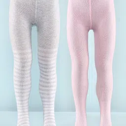 Honeyhap Premium Cotton Super Soft Stretchable Self Knitted Tights With Silvadur Finish Pack Of 2 - Ecru Melange & Tendor Touch-image-44