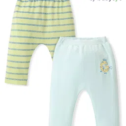 Babyoye 100% Cotton with Eco Jiva Finish Full Length Diaper Leggings With Striped & Giraffe Print Pack Of 2 - Green & Blue-picture-12