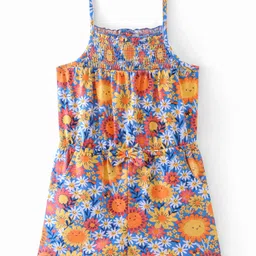 Babyhug 100% Cotton Knit Single Jersey Singlet Sleeves Jumpsuits with Floral Print - Multicolour-picture-37
