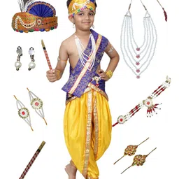 Kaku Fancy Dresses Janmashtami Theme Floral Printed Krishna Costume Set - Blue-picture-16