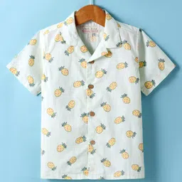 JASH KIDS Cotton Knit Half Sleeves Shirt with Pineapple Print - Mint Green-picture-11