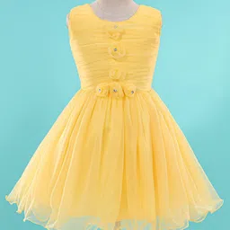 Enfance Sleeveless Floral Applique Detailed Bodice Pleated Dress - Yellow-picture-35