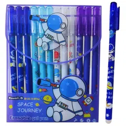 PLUSPOINT Space Theme Gel Pens for Kids, 0.5mm Eraseable Gel Pen Set of 12, Adorable Astronaut theme Colorful Pen for Project Work, Journal, Art and Craft, Blue Ink, Stationery for Girls & Boys-image-52