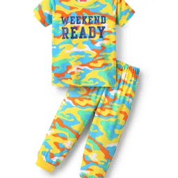 Babyhug Cotton Knit Half Sleeves Night Suit With Abstract Print - Multicolour-picture-10