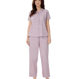 Piu Cotton Woven Half Sleeves Solid Coordinating Maternity Night Suit Set - Mauve-picture-24