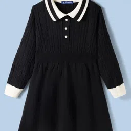 Pine Kids Knit Full Sleeves Woollen Dress With Cable Knit Design - Black & White-picture-20