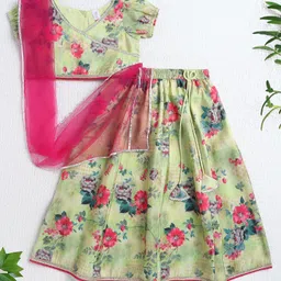 The Magic Wand Woven Half Puffed Slevees Floral Printed Gota Lace Embellished Lehenga Choli With Dupatta Set - Green-picture-17