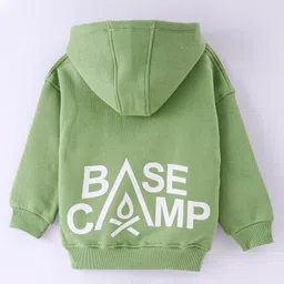 Little Kangaroos Cotton Fleece Knit Full Sleeves Drop Shoulder Hooded Sweatshirt with Patch Detailing & Kangaroo Pockets - Light Green image 2