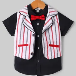 ToffyHouse Cotton Woven Half Sleeves 3 Piece Party Suit With Bow - Multi Colour image 2