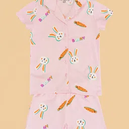 Pantaloons Junior Cotton Knit Half Sleeves Bunny Printed Coordinating Night Wear Set - Cloud Pink image 3