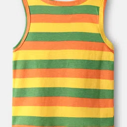 Babyhug 100% Cotton Sandos with Bear Print & Stripes Pack of 3 - Yellow Navy Blue & White image 2