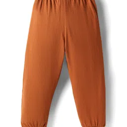 Babyhug Cotton Knit Full Length Lounge Pant with Bear Print & Ear Applique - Brown image 2