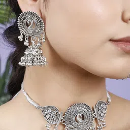 Sangria Stones-Studded Peacock Round Jewellery Set image 3