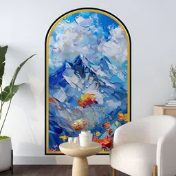 Myntra Elegant Homes Blue & Yellow Modern Mountain Landscape Printed Decorative Wallpaper-image-39