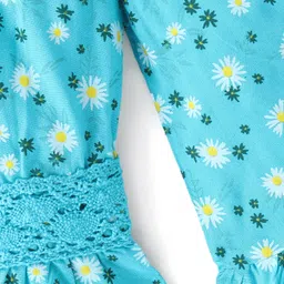 Babyhug Rayon Full Sleeves Cold Shoulder Floral Printed with Lace Detailing Top - Blue image 3